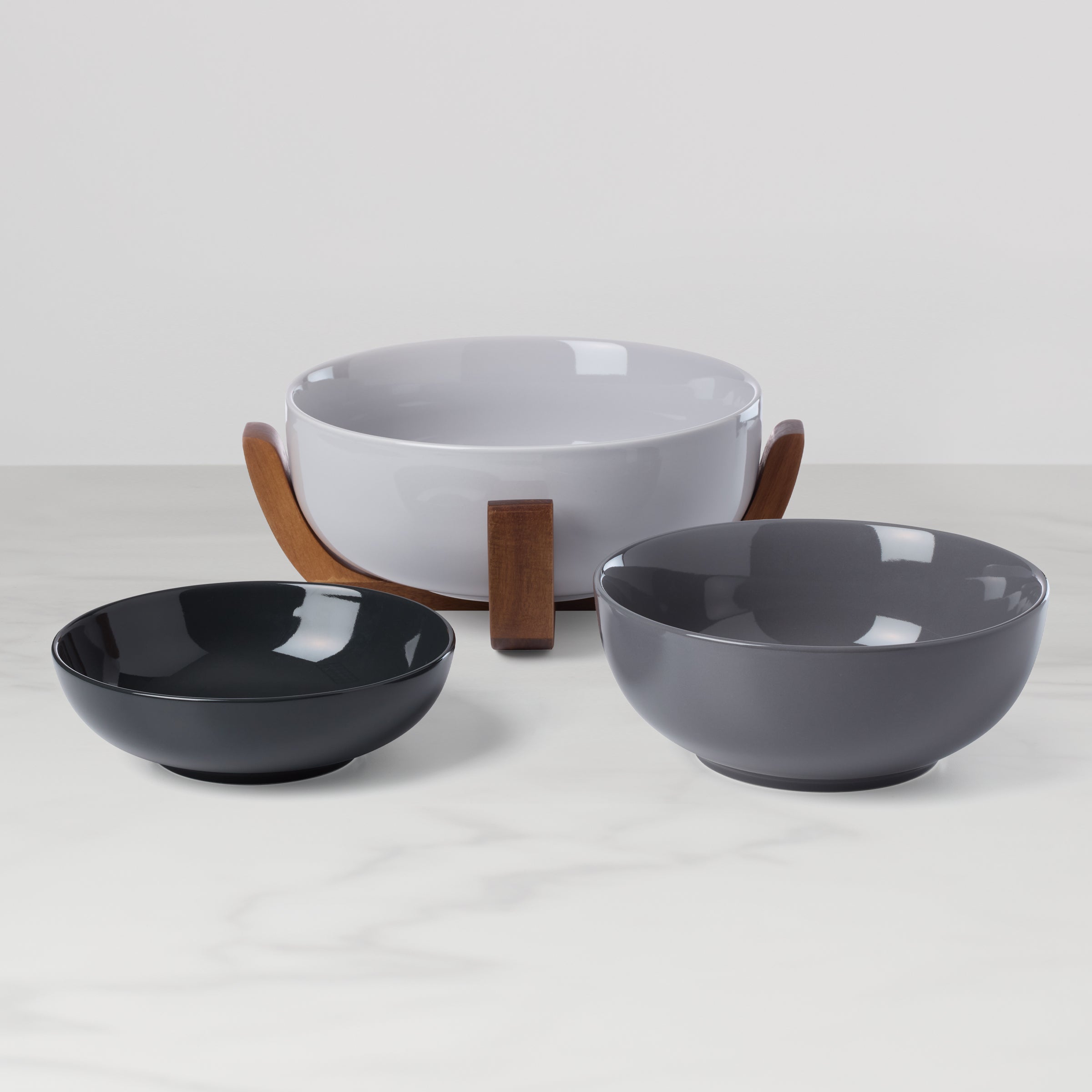 Lenox Everyday Flatware 24 Seven Pumice 3-Piece Nesting Bowl Set with Wood Stand - Image 2