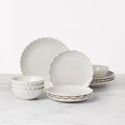 Lenox Everyday Flatware French Perle Scallop White 12-Piece Dinnerware Set
