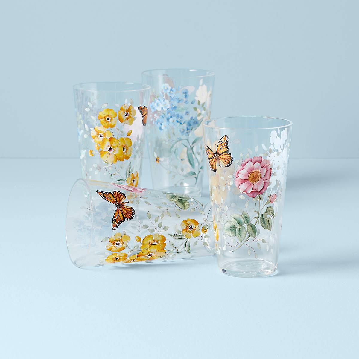 Lenox Everyday Flatware Butterfly Meadow Acrylic Highball Glasses, Set of 4