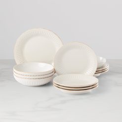 Lenox Everyday Flatware French Perle Groove White 12-Piece Dinnerware Set