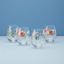 Lenox Everyday Flatware Butterfly Meadow Stemless Wine Glasses, Set of 4