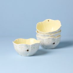 Lenox Everyday Flatware Butterfly Meadow Floral Yellow Dessert Bowls, Set of 4