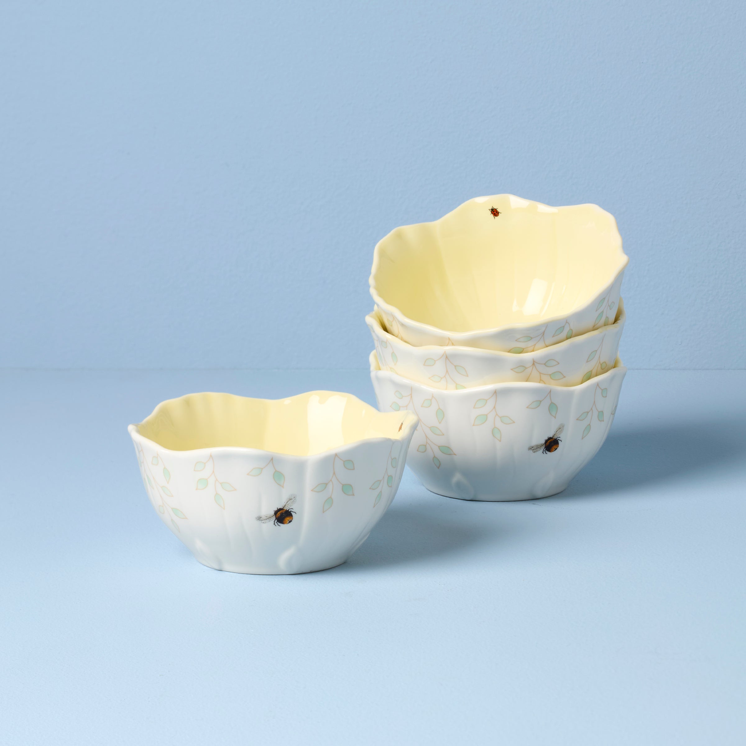 Lenox Everyday Flatware Butterfly Meadow Floral Yellow Dessert Bowls, Set of 4