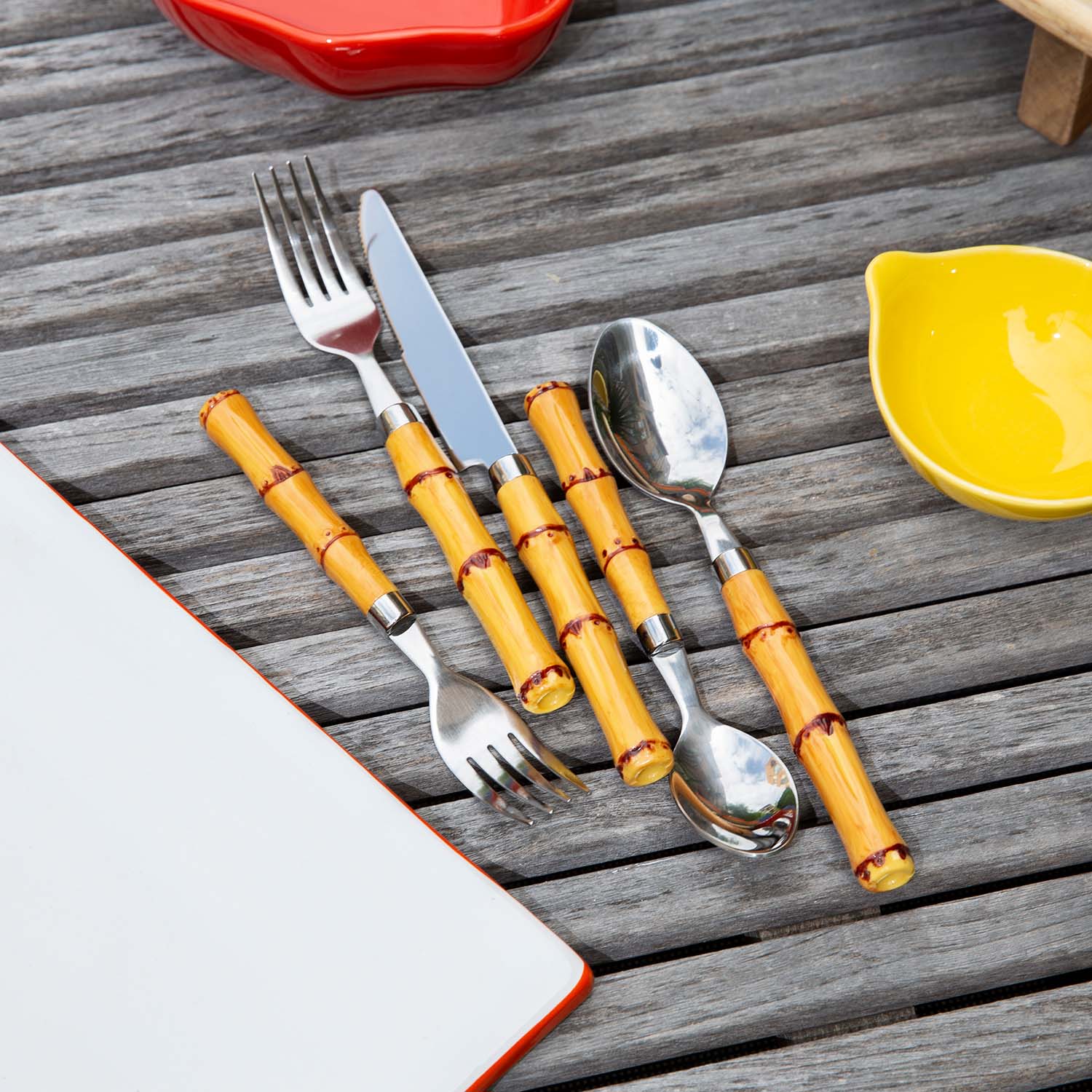Lenox Everyday Flatware Bamboo Plastic Handle 20-Piece Flatware Set - Image 10