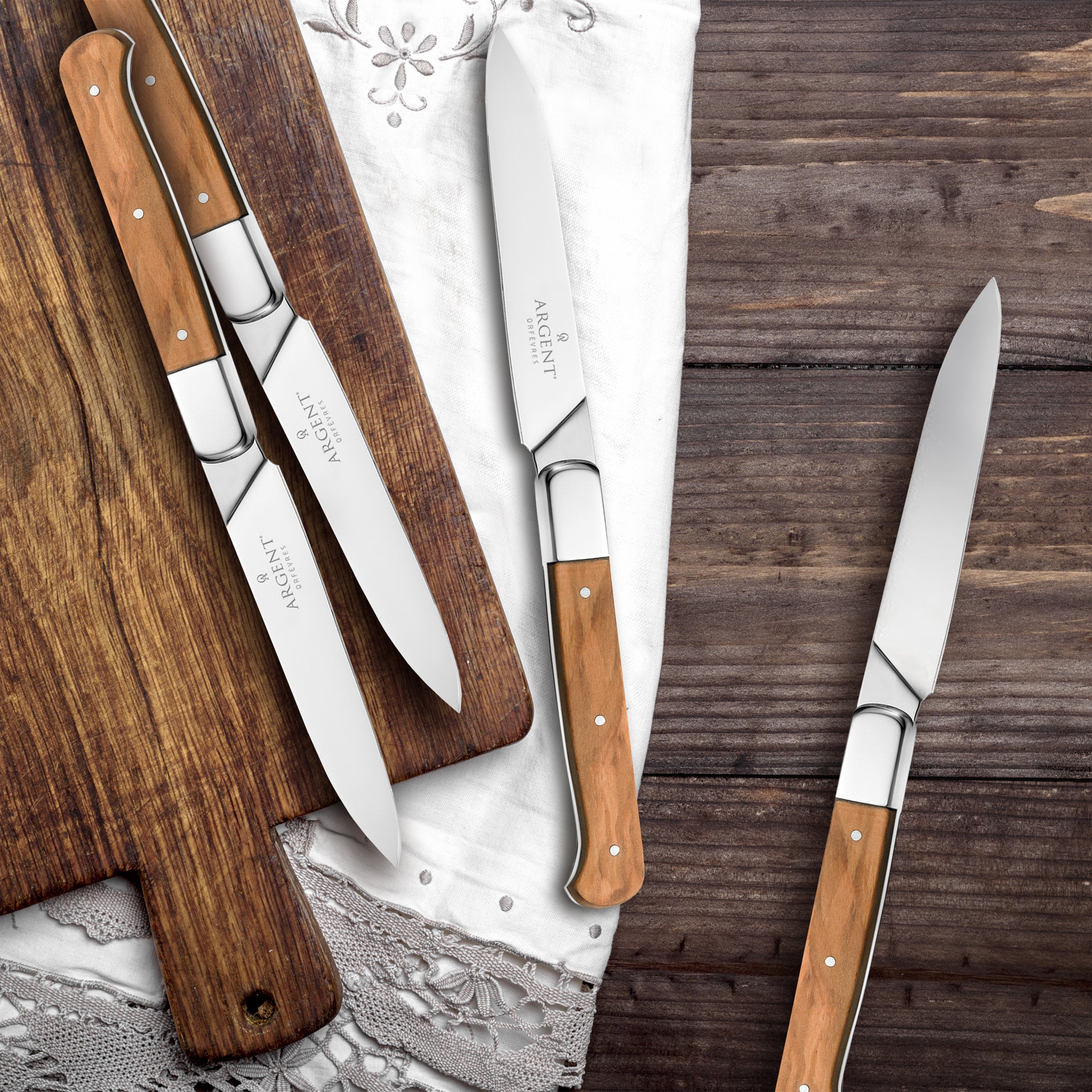Lenox Everyday Flatware Argent Lynden Olive Wood Steak Knives, Set of 4 - Image 4