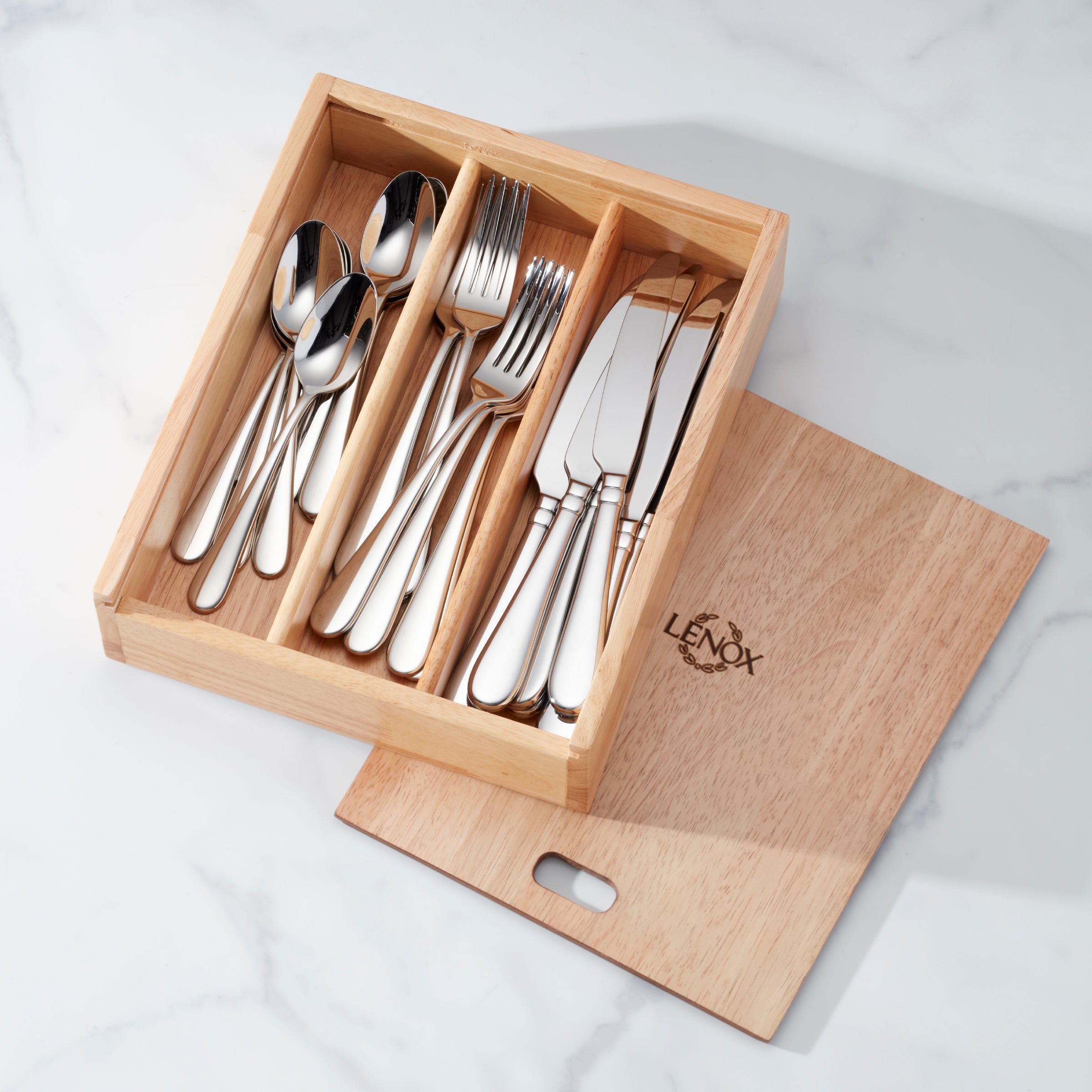 Lenox Everyday Flatware Studio 1414 Mirror 24 Piece Flatware Set with Caddy