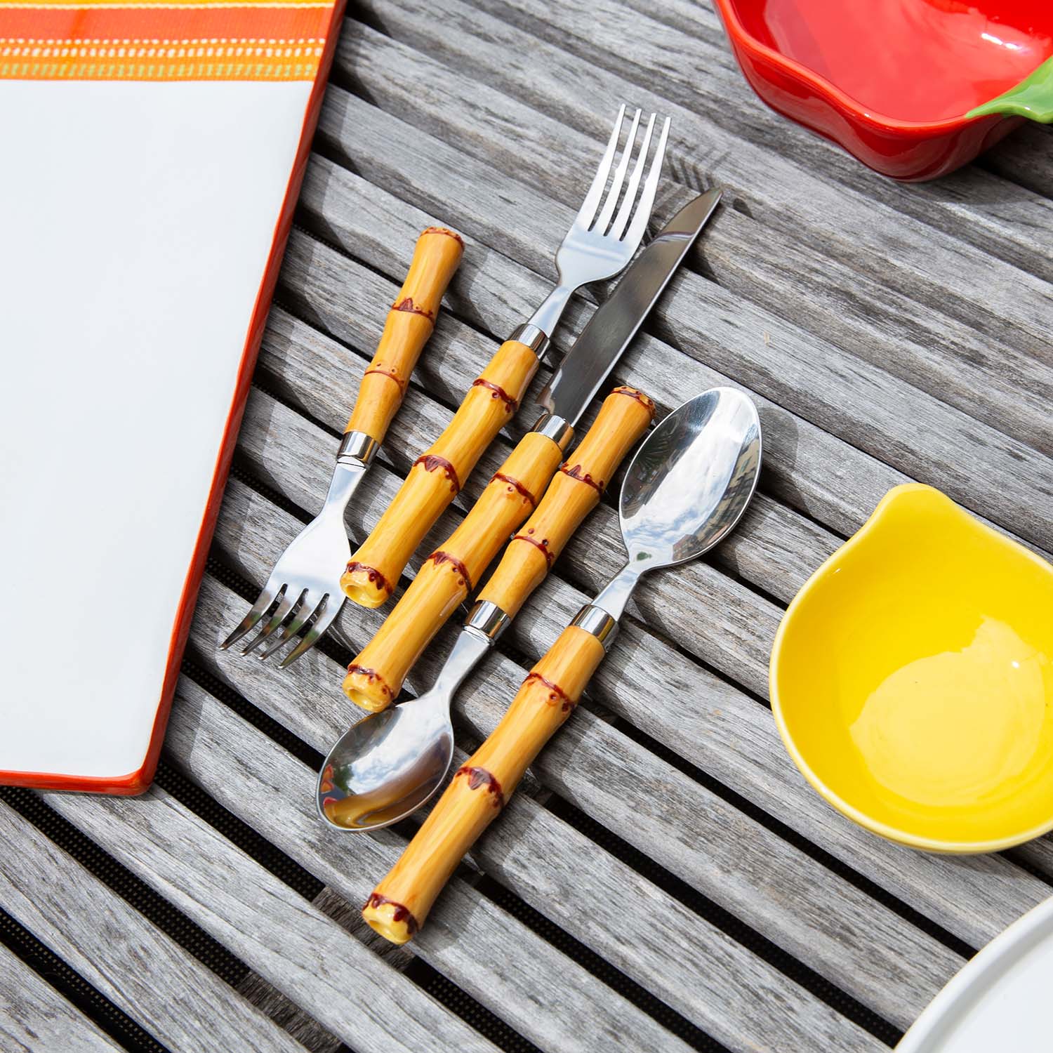 Lenox Everyday Flatware Bamboo Plastic Handle 20-Piece Flatware Set - Image 8