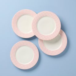 Lenox Everyday Flatware Gingham Pink Dinner Plates, Set of 4