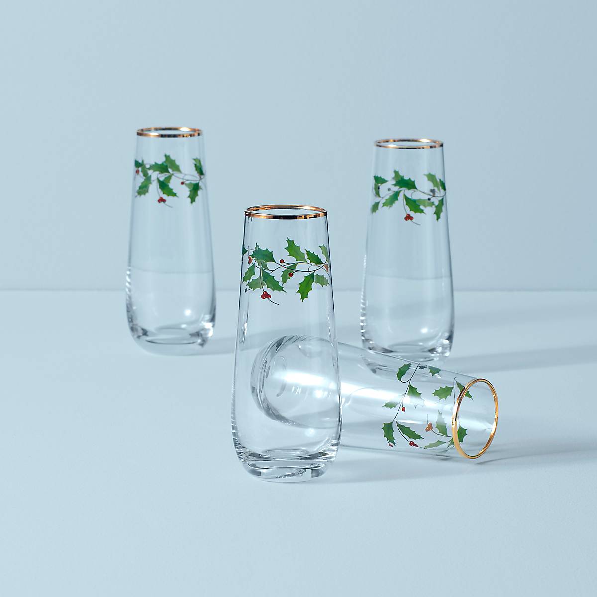 Lenox Everyday Flatware Holiday Stemless Flute Glasses, Set of 4