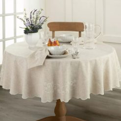 Lenox Everyday Flatware French Perle Linen Embroidered 70x70 Round Tablecloth