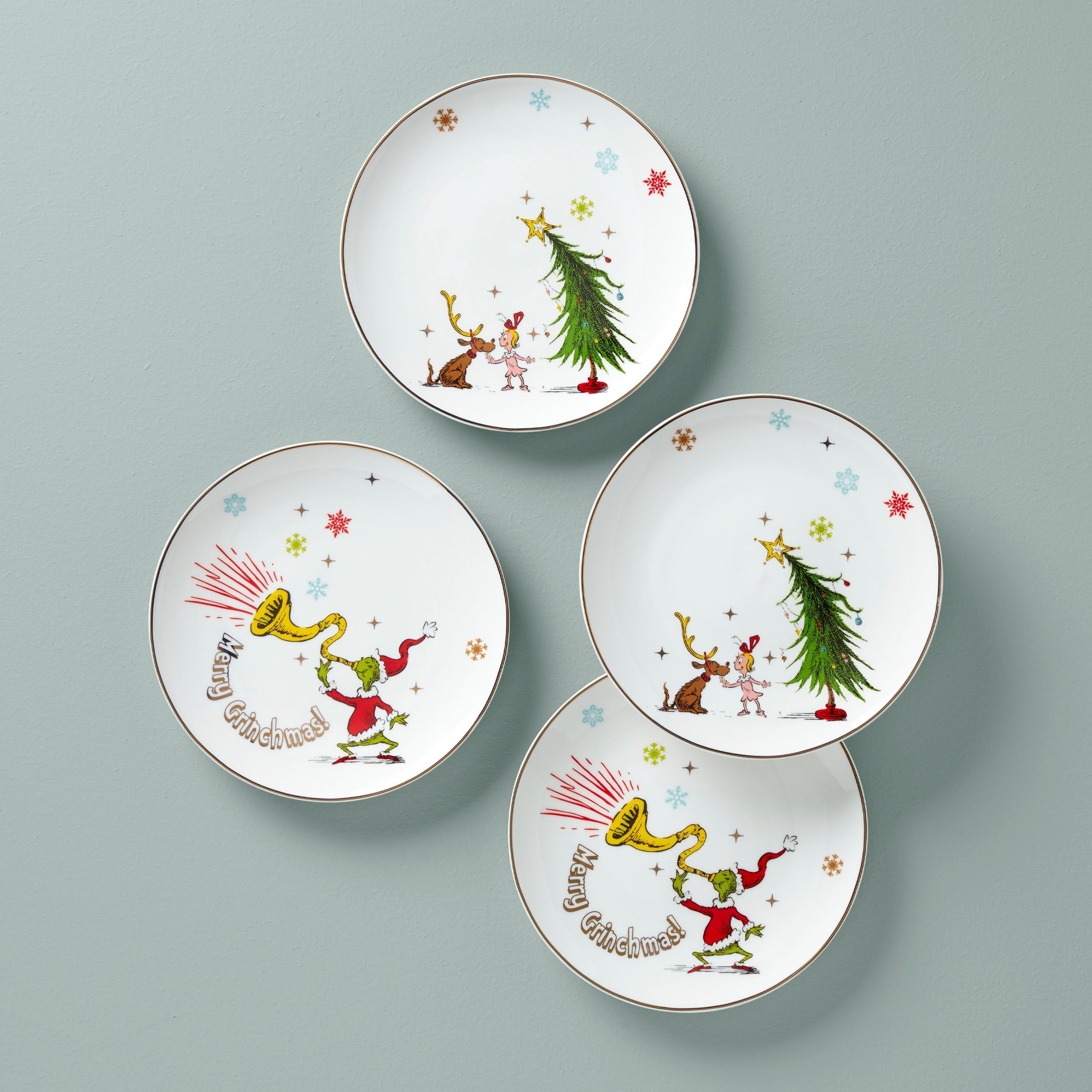 Lenox Everyday Flatware Merry Grinchmas Assorted Accent Plates, Set of 4