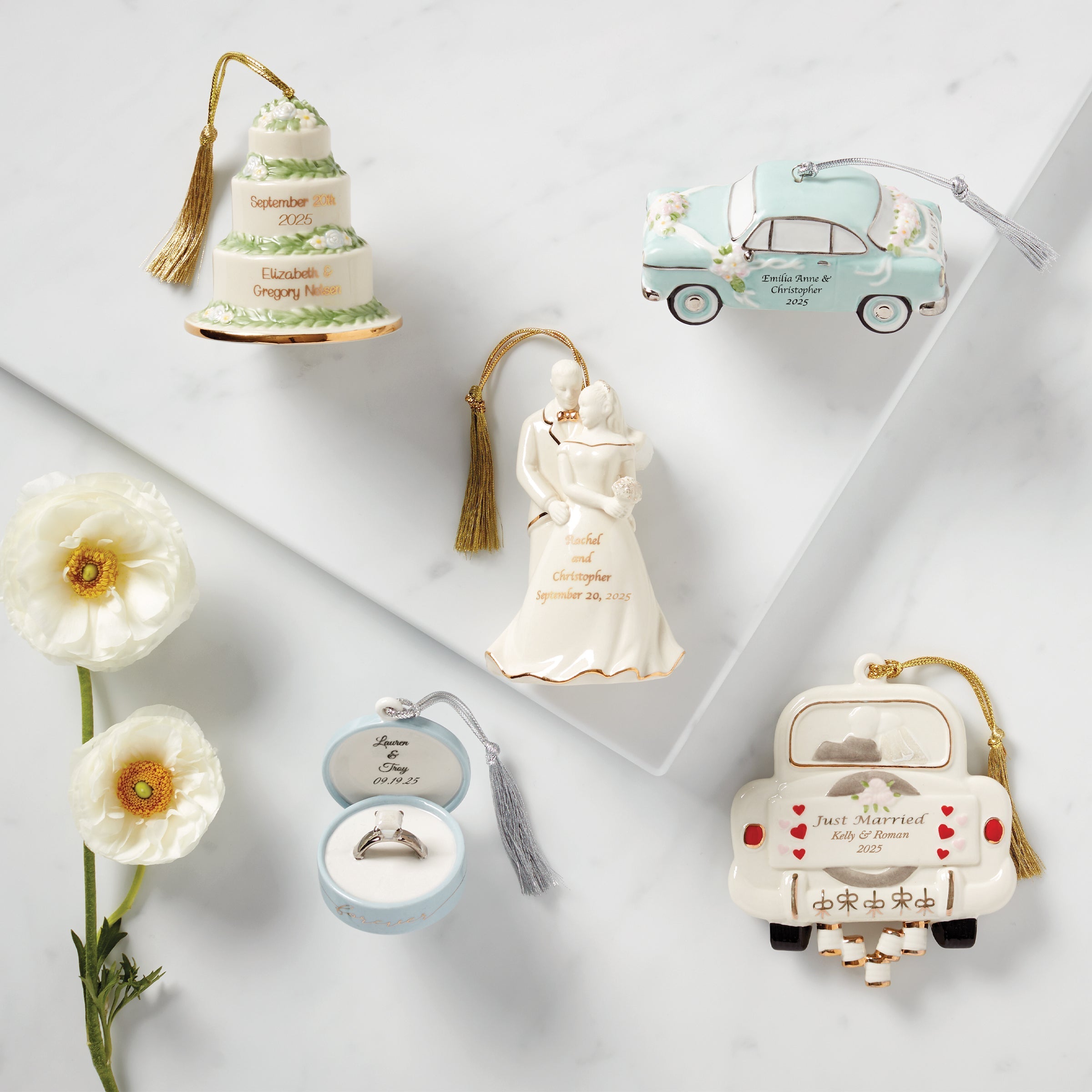 Lenox Everyday Flatware Personalized Just Married Car Ornament - Image 5
