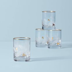 Lenox Everyday Flatware Holiday Gold Double Old Fashion Glasses, Set of 4
