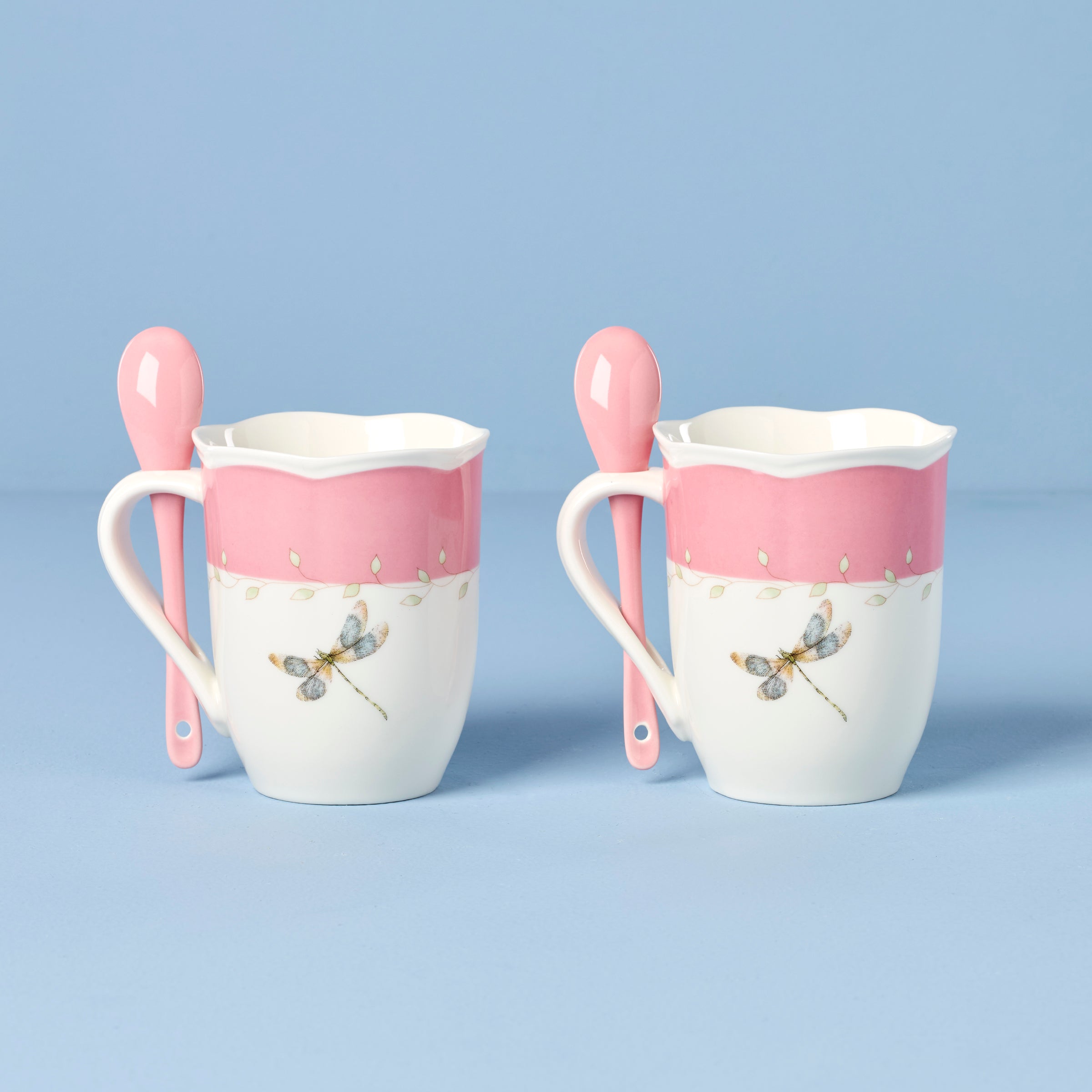 Lenox Everyday Flatware Butterfly Meadow Pink Mugs with Spoons, Set of 2 - Image 2