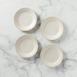 Lenox Everyday Flatware French Perle Groove White Dessert Plates, Set of 4