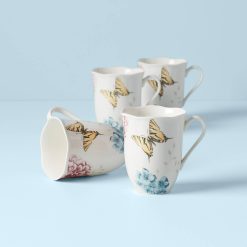Lenox Everyday Flatware Butterfly Meadow Hydrangea Mugs, Set of 4