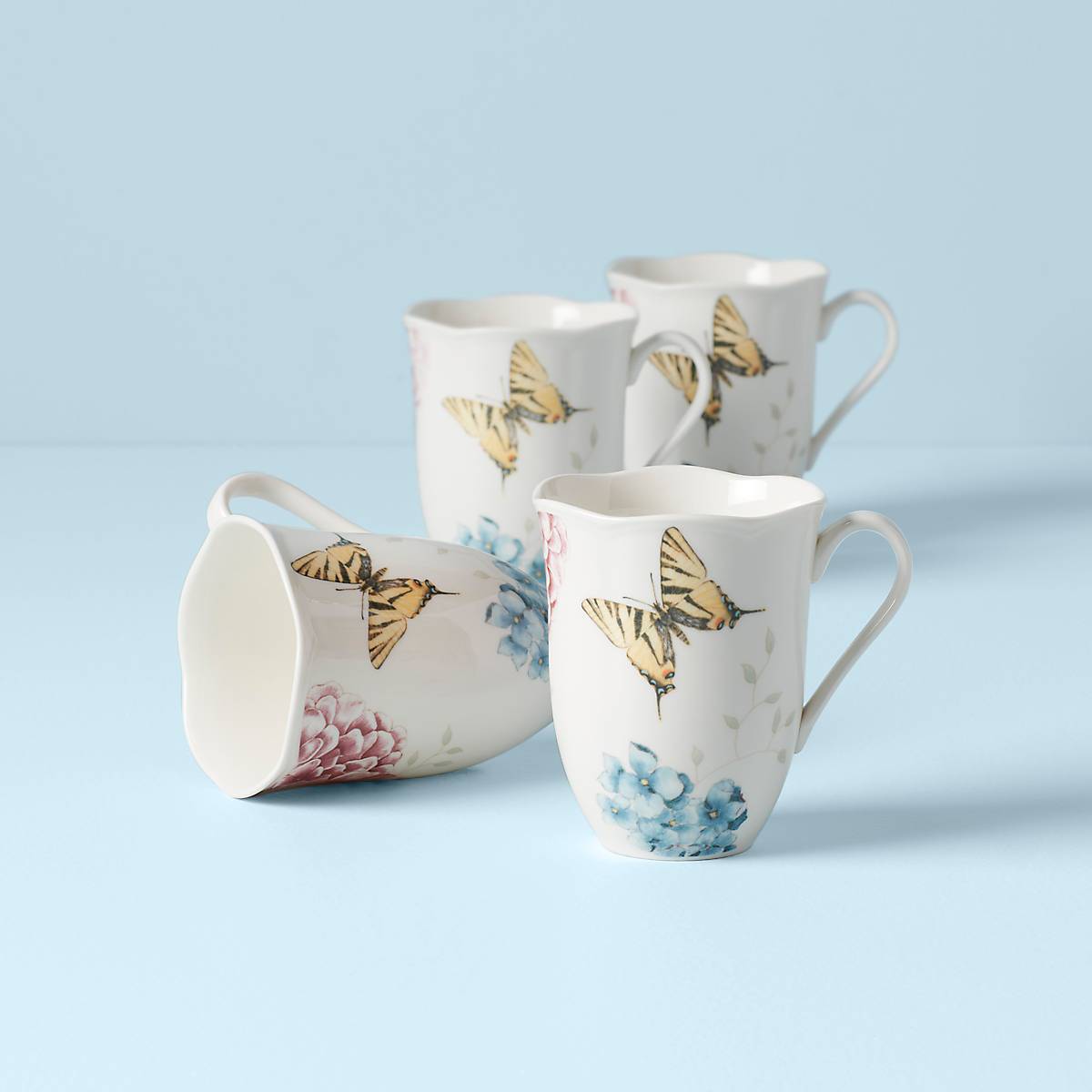 Lenox Everyday Flatware Butterfly Meadow Hydrangea Mugs, Set of 4
