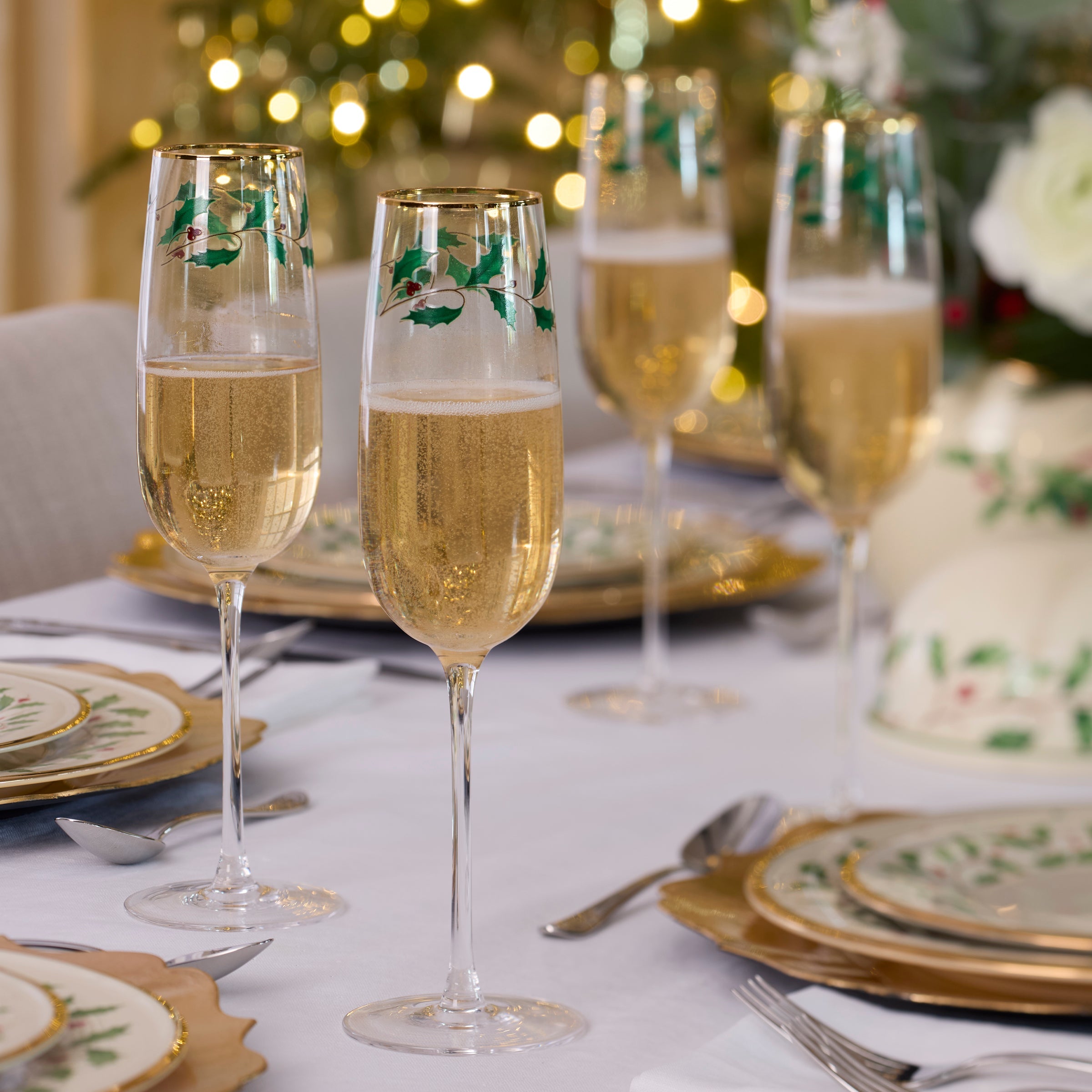 Lenox Everyday Flatware Holiday Decal Flute Glasses, Set of 4 - Image 5