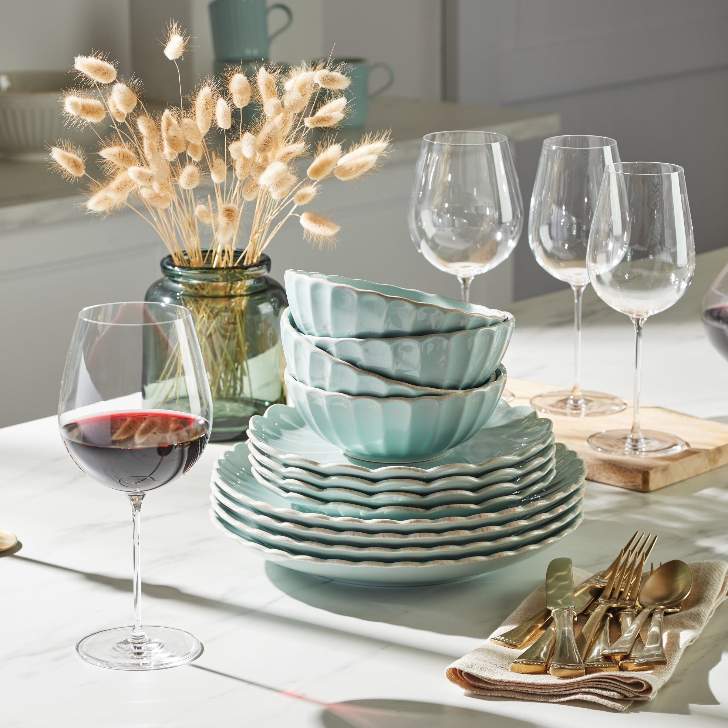 Lenox Everyday Flatware French Perle Scallop Ice Blue 12-Piece Dinnerware Set - Image 7