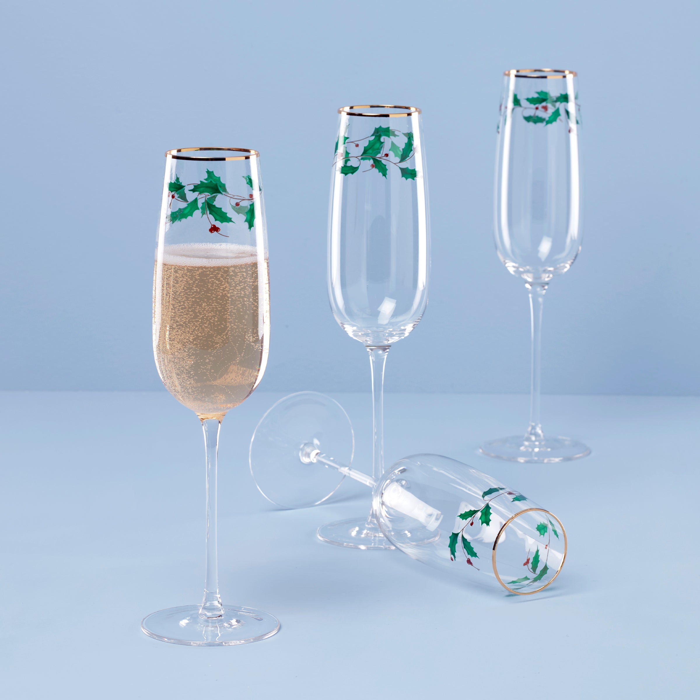 Lenox Everyday Flatware Holiday Decal Flute Glasses, Set of 4 - Image 2