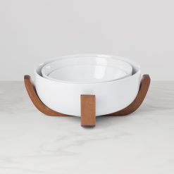 Lenox Everyday Flatware 24 Seven White 3-Piece Nesting Bowl Set with Wood Stand