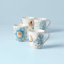 Lenox Everyday Flatware Butterfly Meadow Blue Mugs, Set of 4