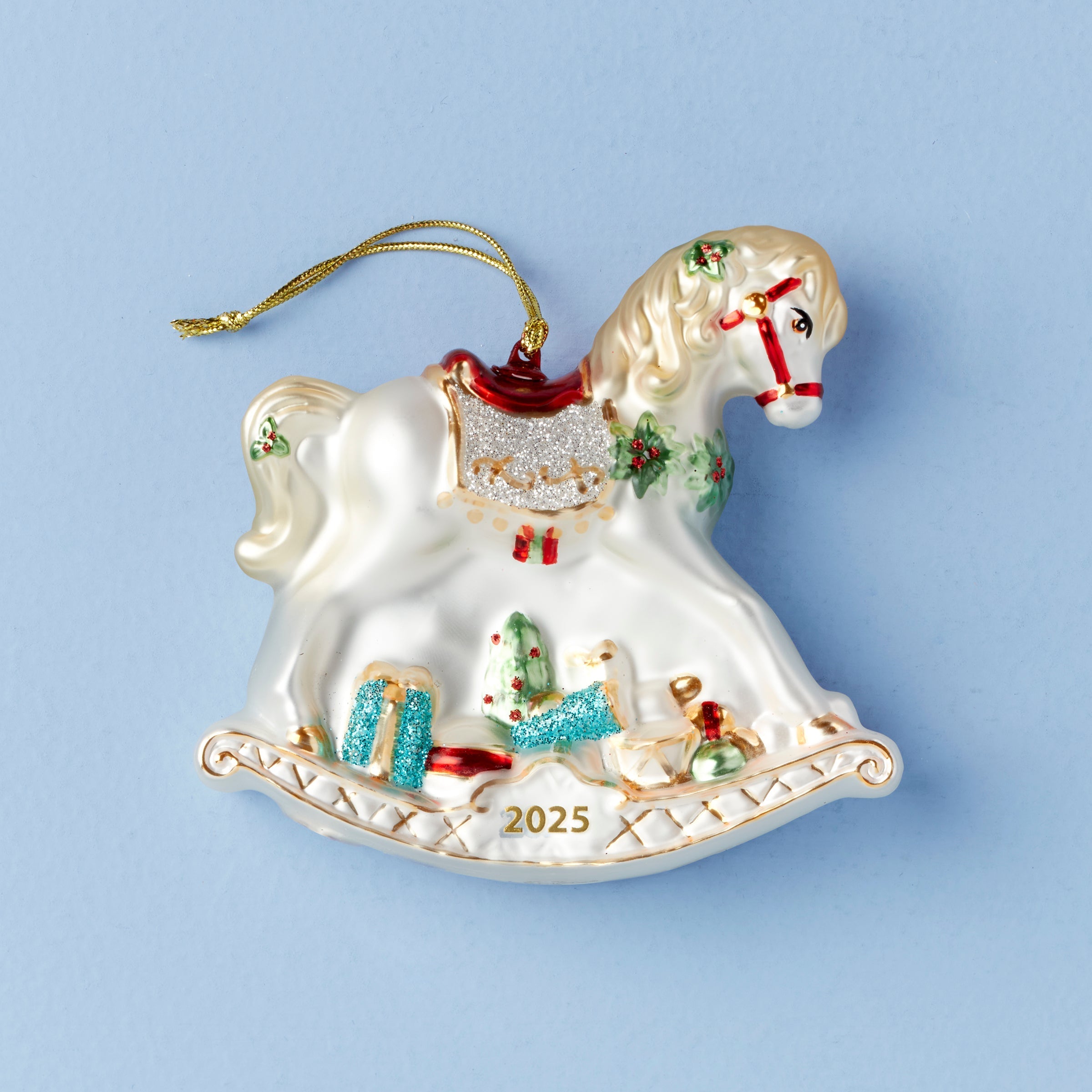 Lenox Everyday Flatware 2025 Blown Glass Baby's 1st Rocking Horse Ornament