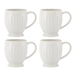 Lenox Everyday Flatware French Perle Groove White Mugs, Set of 4