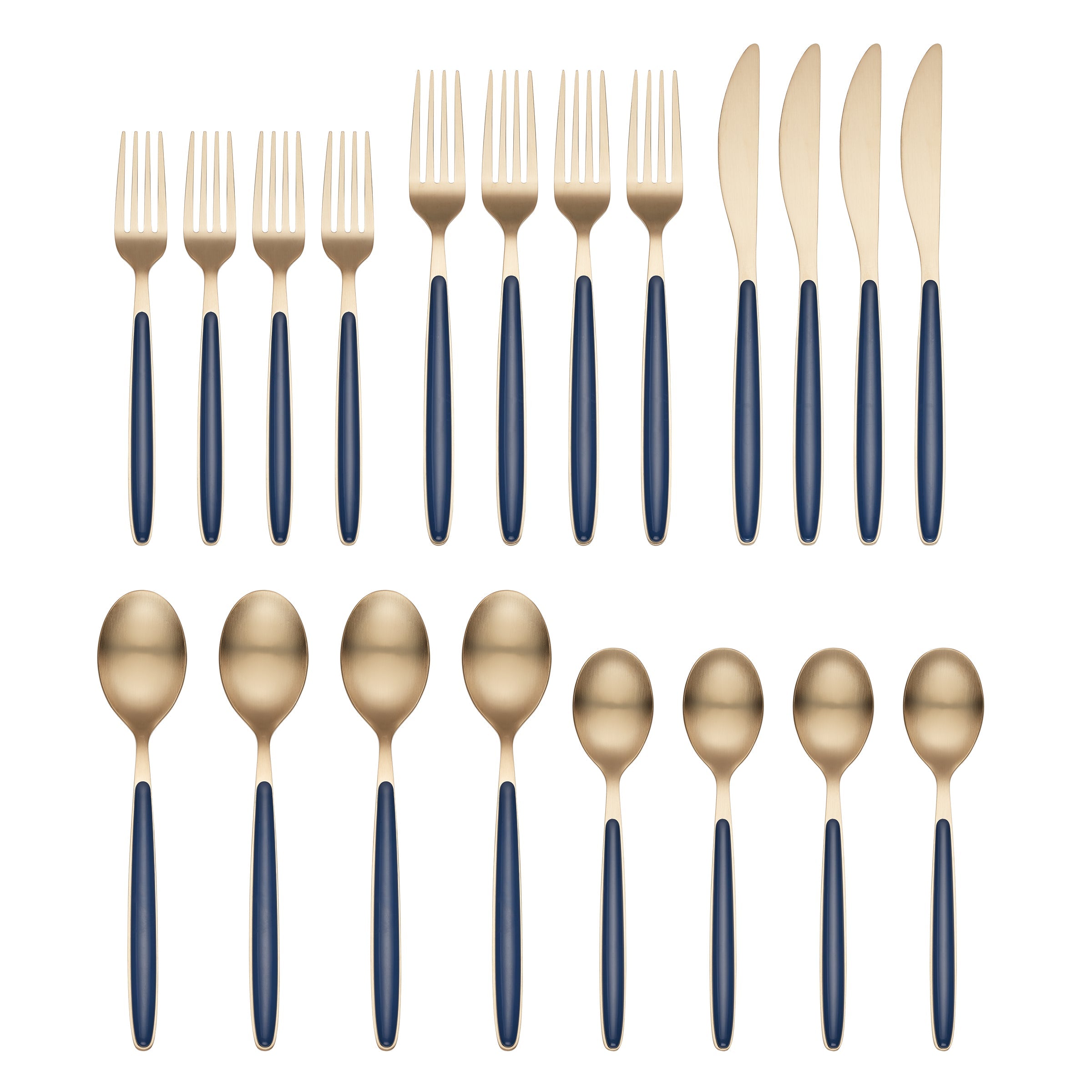 Lenox Everyday Flatware Kiernan Champagne Satin Navy Handle 20-Piece Flatware Set