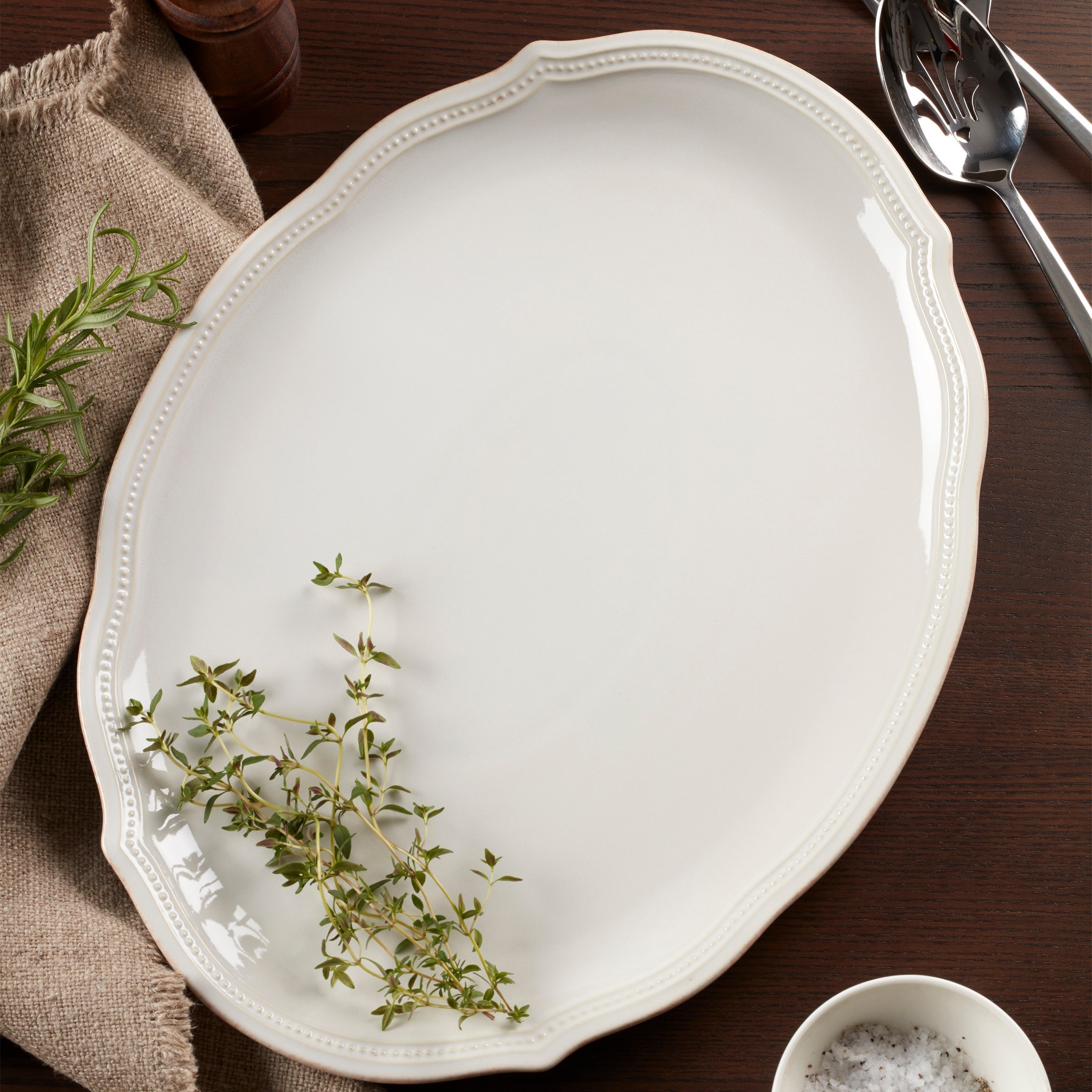 Lenox Everyday Flatware French Perle Bead White Oval Platter - Image 3