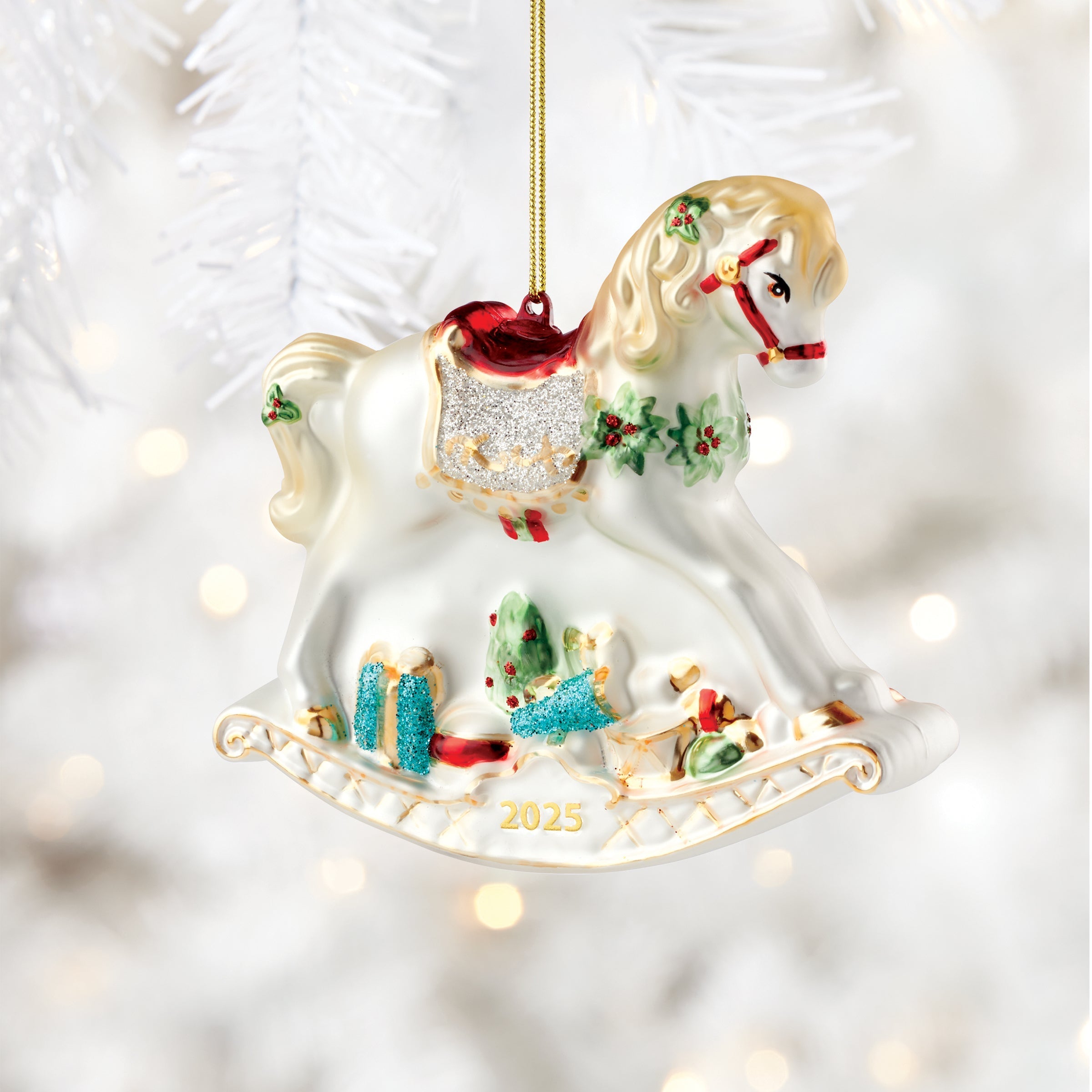 Lenox Everyday Flatware 2025 Blown Glass Baby's 1st Rocking Horse Ornament - Image 3