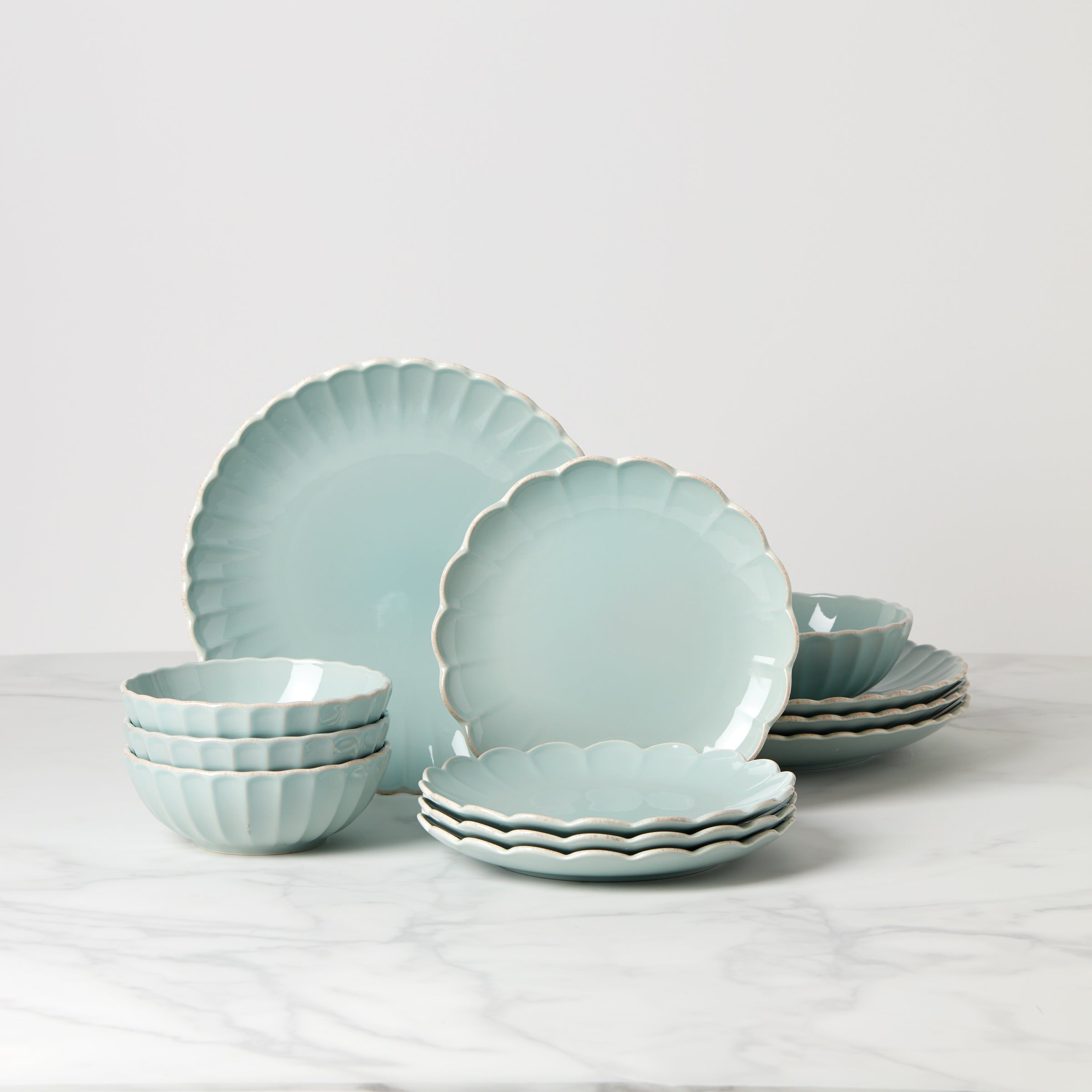 Lenox Everyday Flatware French Perle Scallop Ice Blue 12-Piece Dinnerware Set
