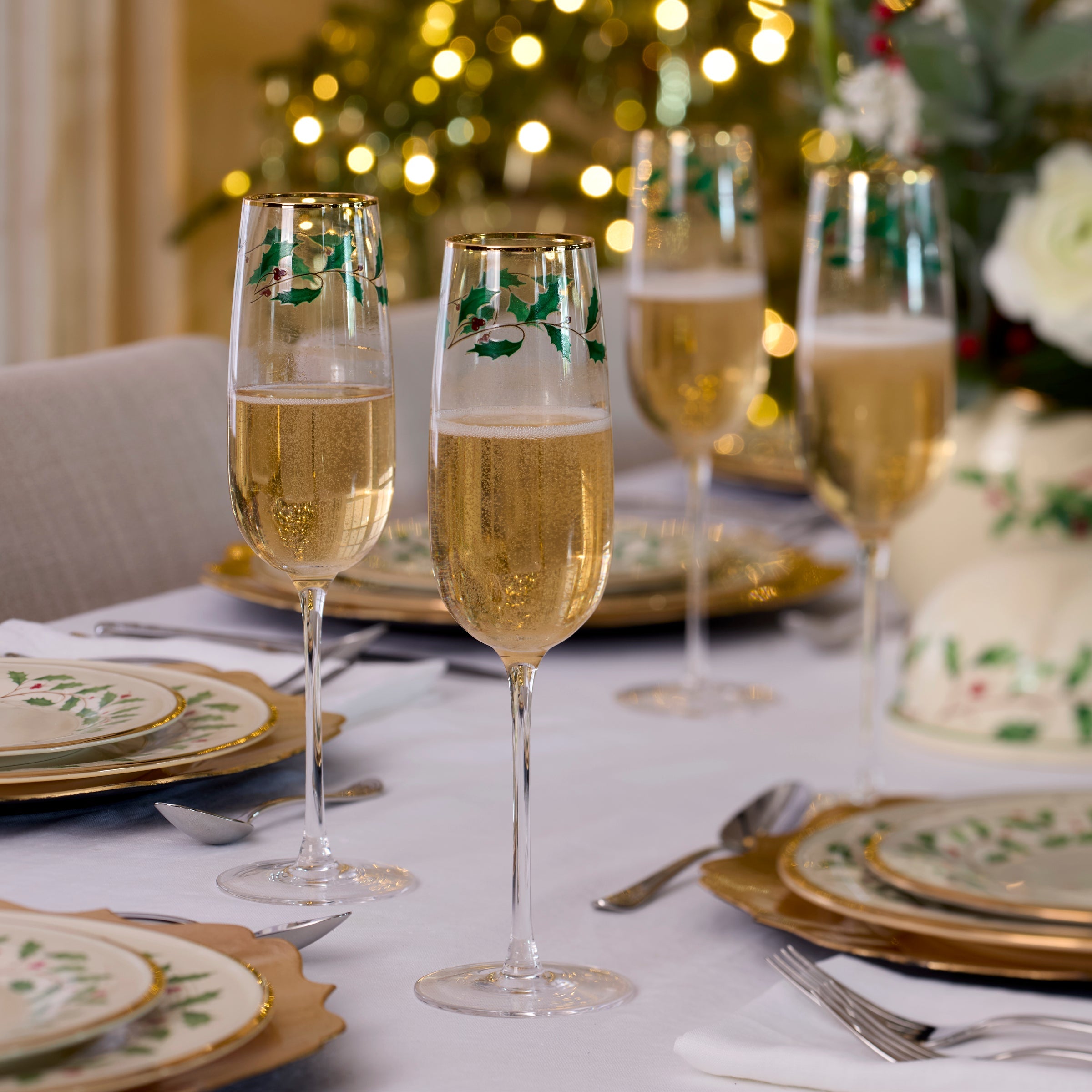 Lenox Everyday Flatware Holiday Decal Flute Glasses, Set of 4 - Image 3
