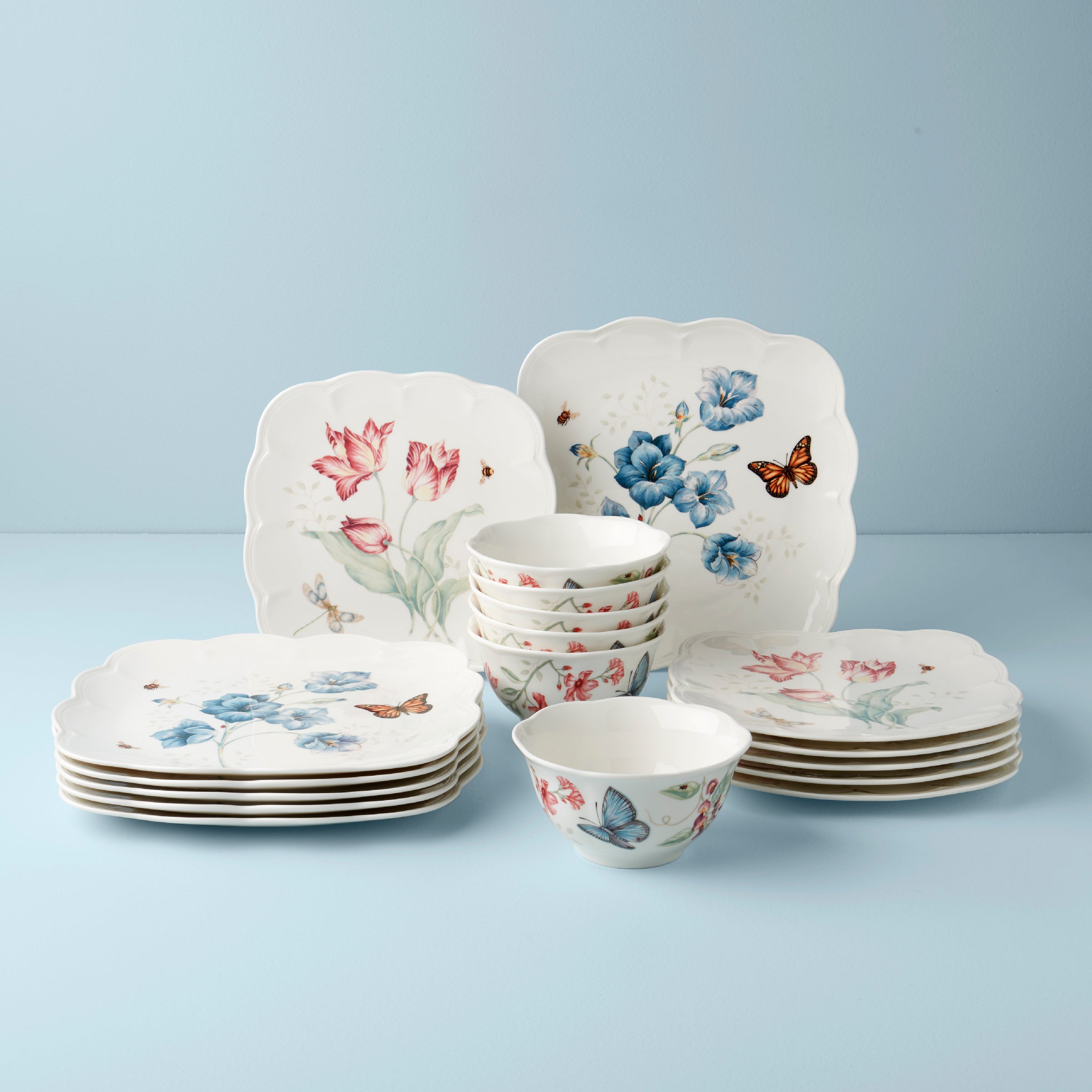 Lenox Everyday Flatware Butterfly Meadow Square 18-Piece Dinnerware Set