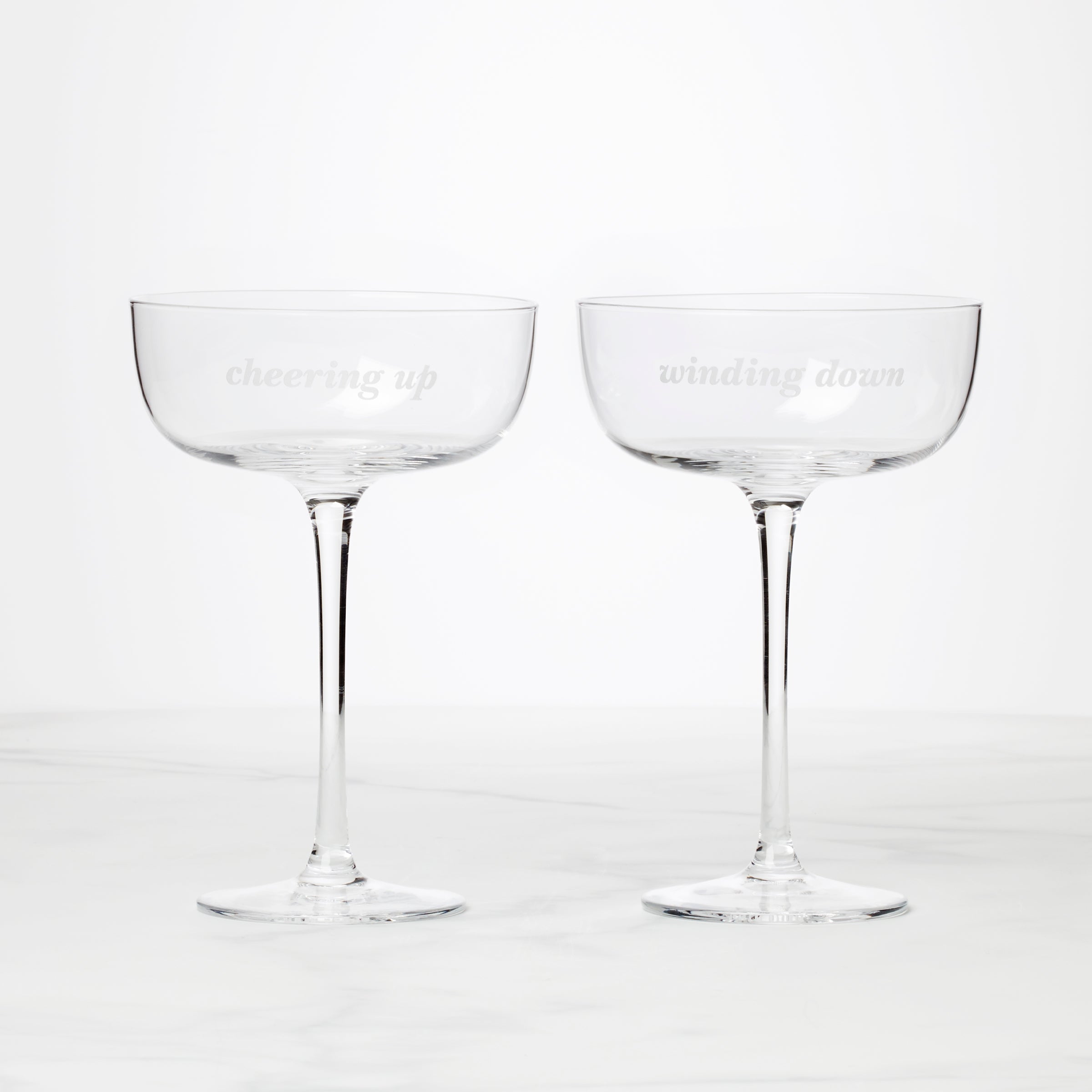 Lenox Everyday Flatware Winding Down & Cheering Up Coupe Glasses, Set of 2