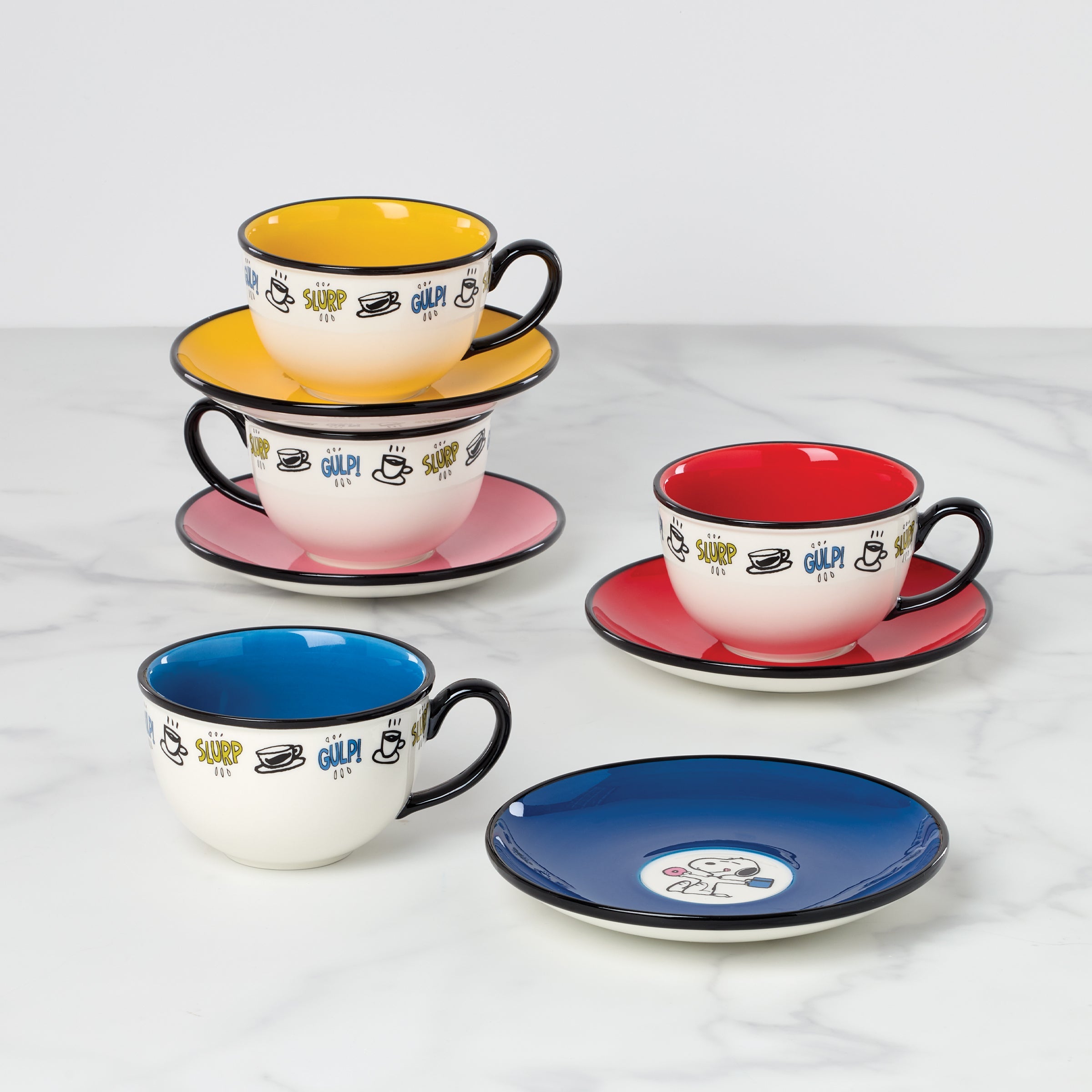 Lenox Everyday Flatware Chef Snoopy Tea Cup & Saucers, Set of 4