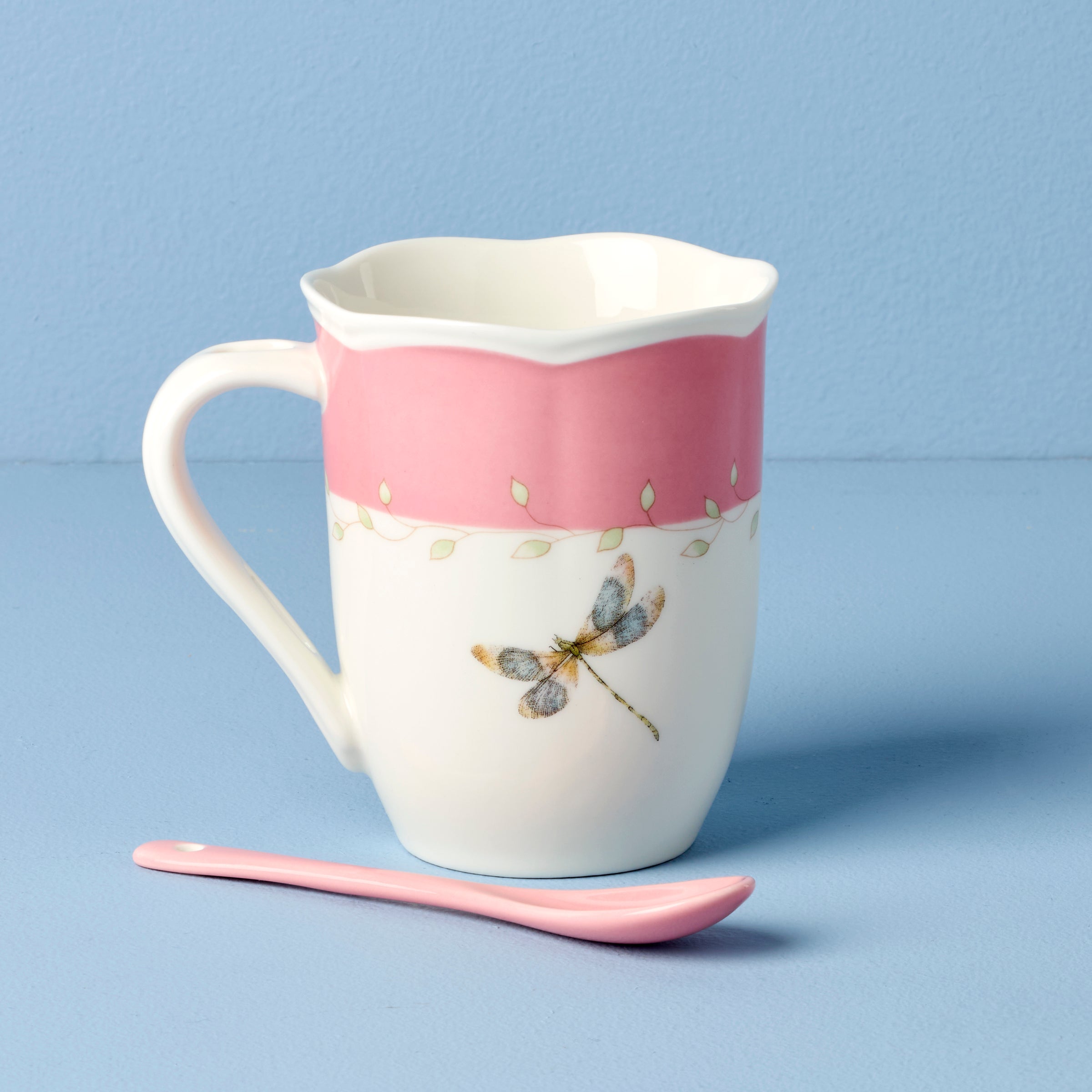 Lenox Everyday Flatware Butterfly Meadow Pink Mugs with Spoons, Set of 2 - Image 4