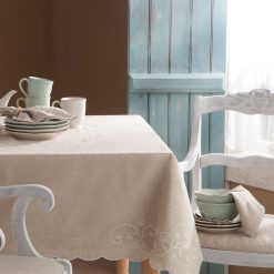 Lenox Everyday Flatware French Perle Linen Embroidered 52x70 Tablecloth