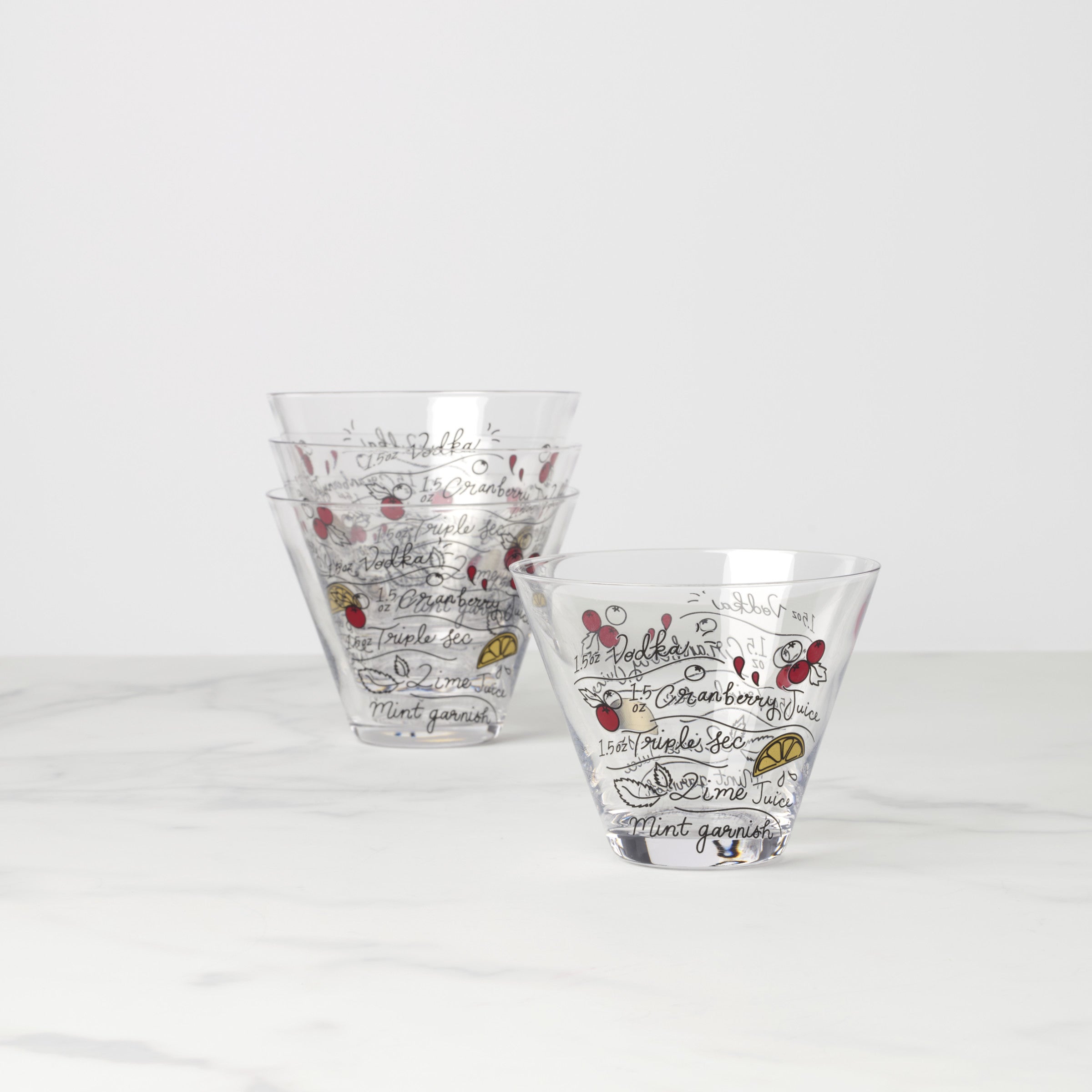 Lenox Everyday Flatware Make Merry Stemless Martini Glasses, Set of 4