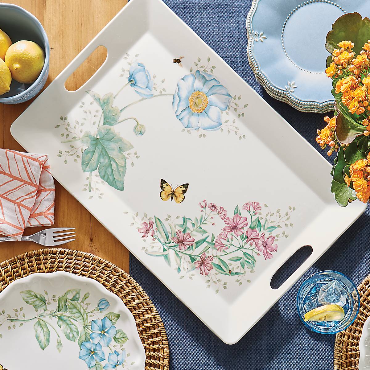 Lenox Everyday Flatware Butterfly Meadow Melamine Handled Tray - Image 4