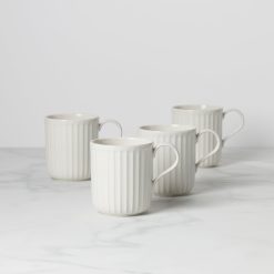 Lenox Everyday Flatware French Perle Scallop White Mugs, Set of 4