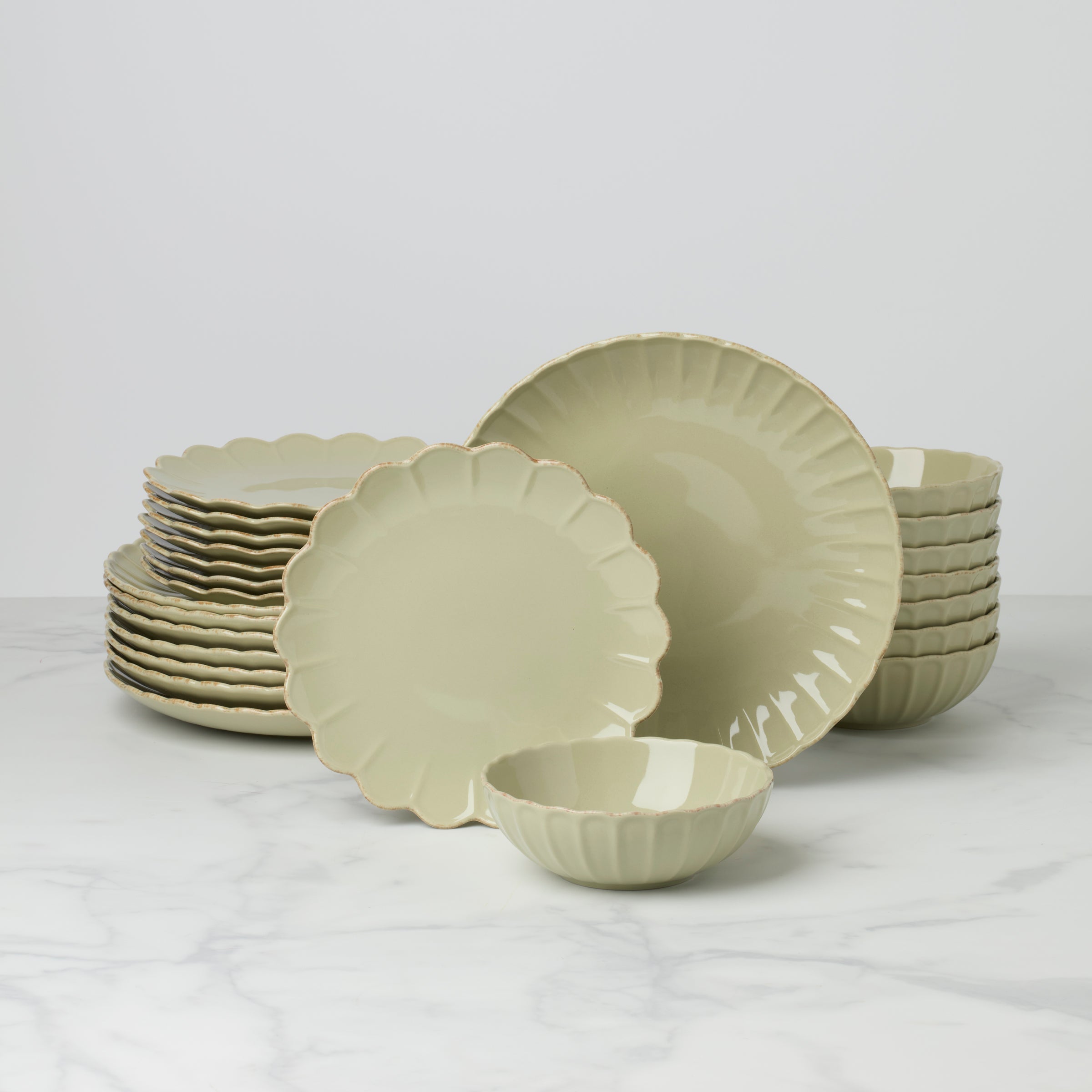 Lenox Everyday Flatware French Perle Scallop Matcha 24-Piece Dinnerware Set