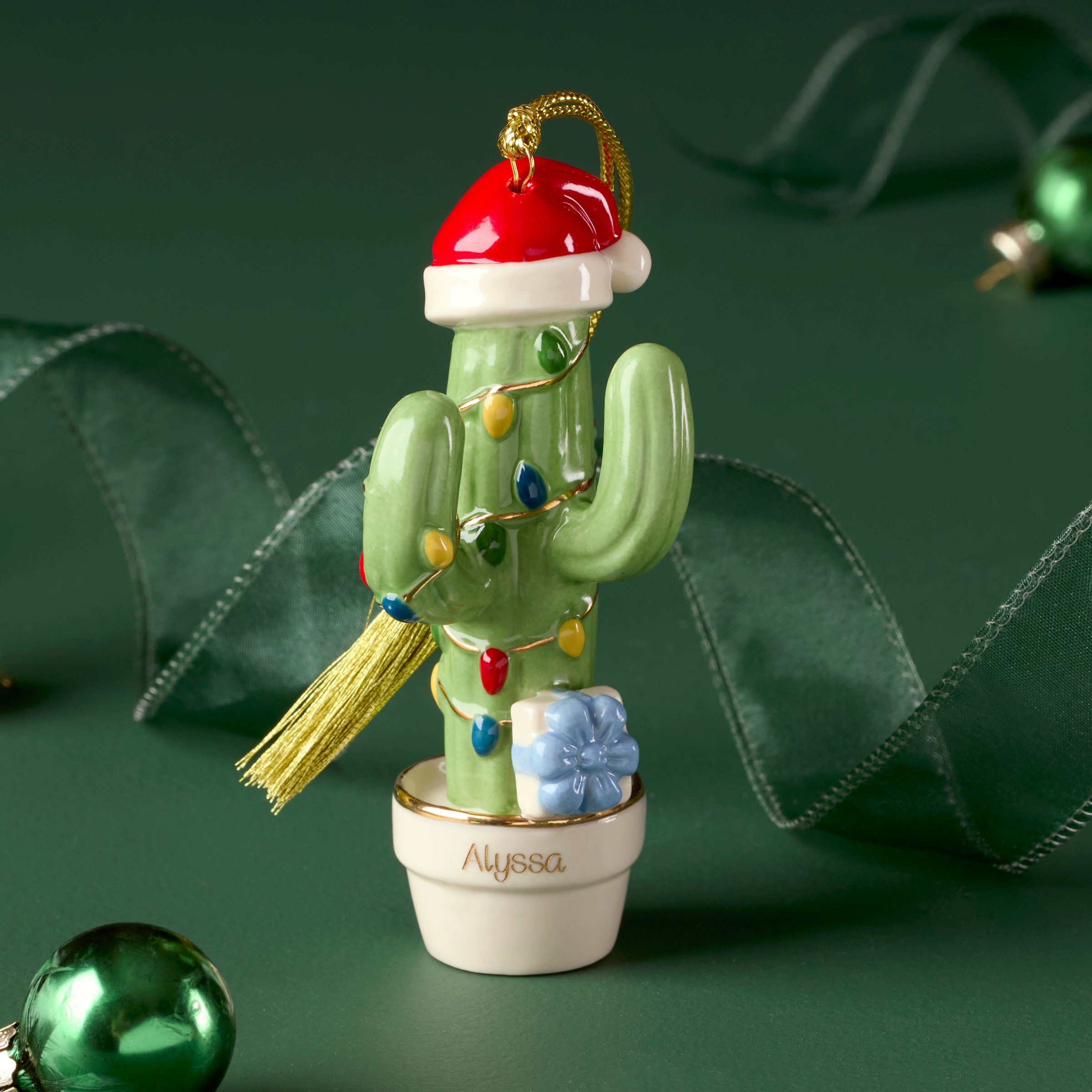 Lenox Everyday Flatware Personalized Christmas Cactus Ornament - Image 2