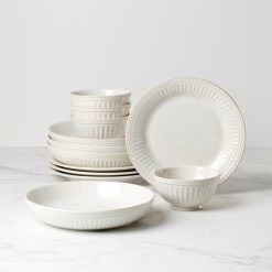 Lenox Everyday Flatware French Perle Groove White 12-Piece Dinnerware Set