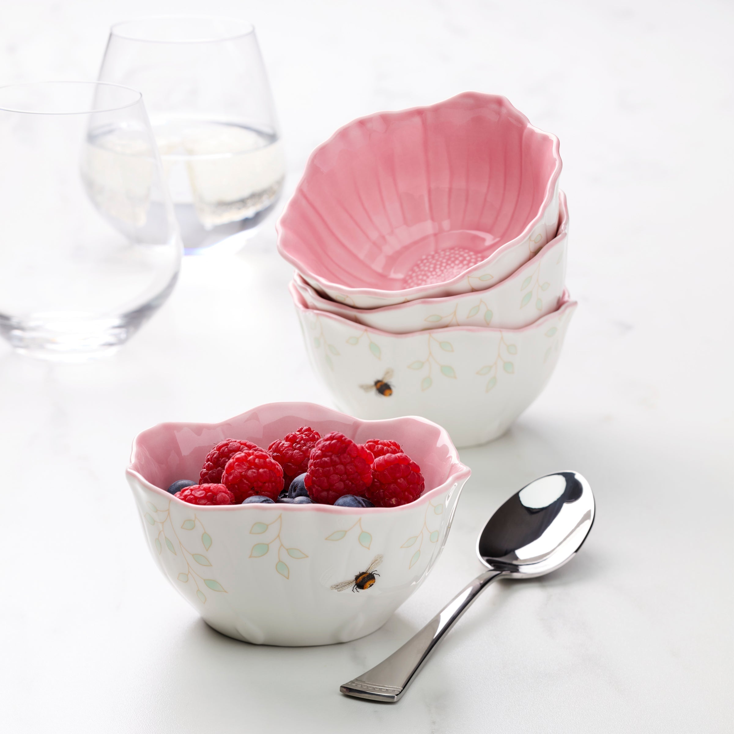 Lenox Everyday Flatware Butterfly Meadow Floral Pink Dessert Bowls, Set of 4 - Image 2