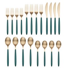 Lenox Everyday Flatware Kiernan Champagne Satin Green Handle 20-Piece Flatware Set