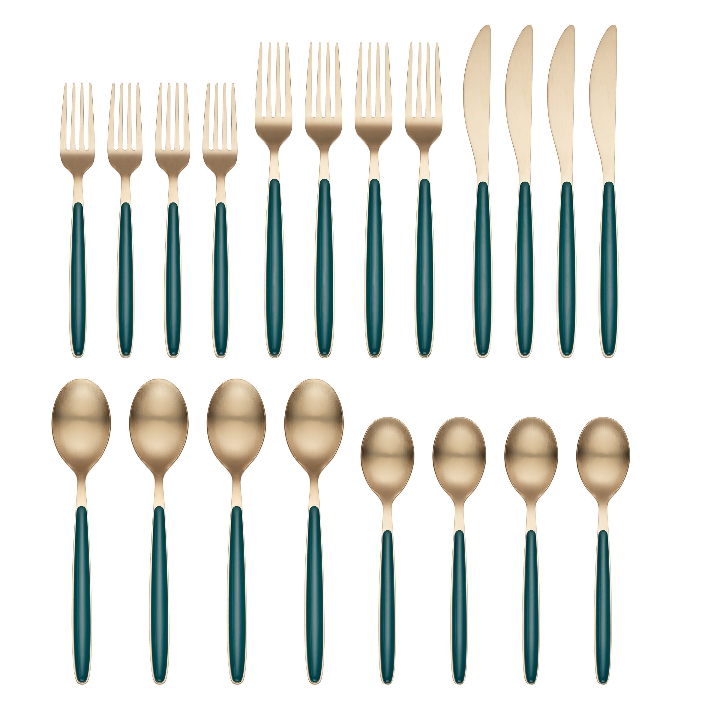Lenox Everyday Flatware Kiernan Champagne Satin Green Handle 20-Piece Flatware Set