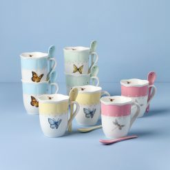 Lenox Everyday Flatware Butterfly Meadow Color Mugs with Spoons, Set of 8