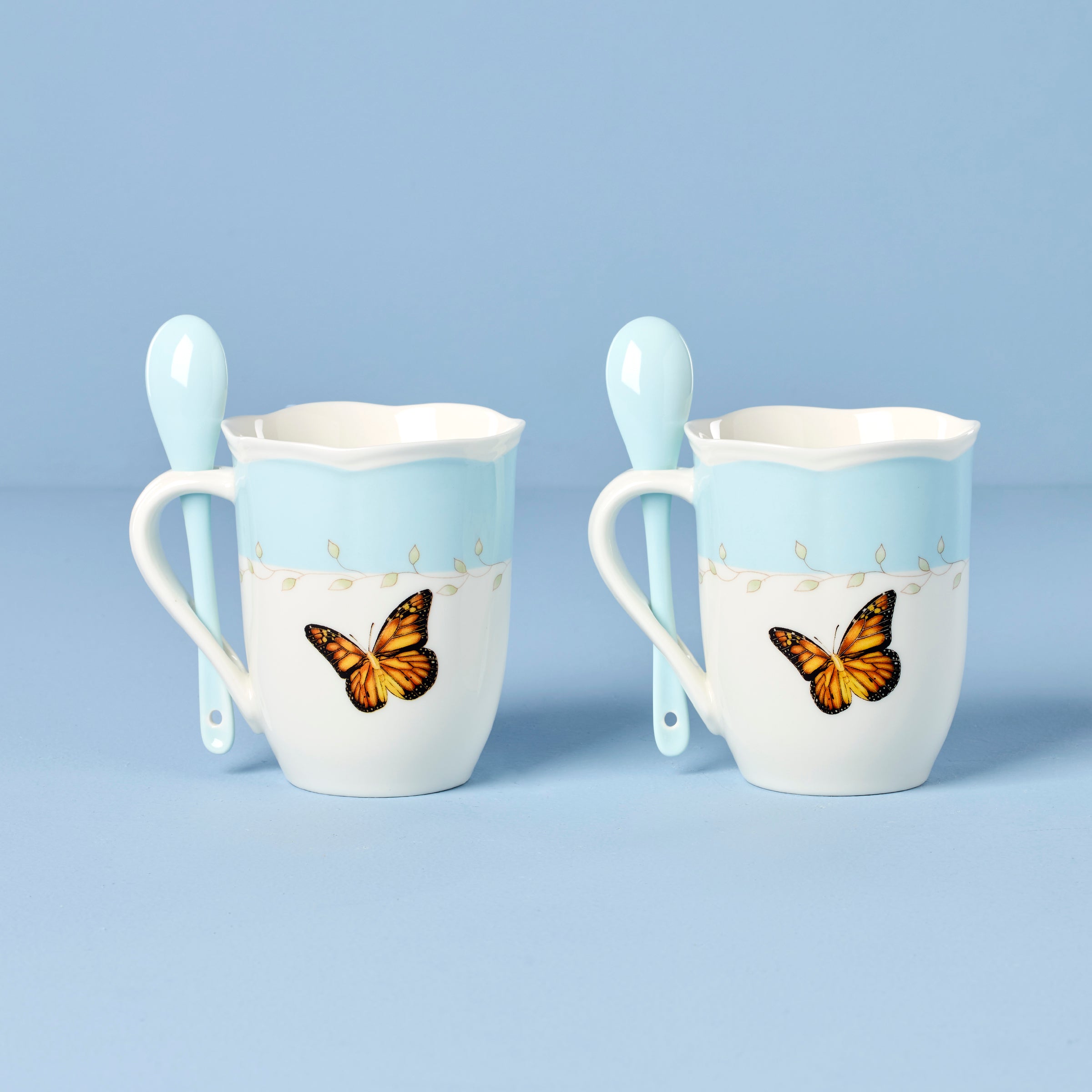 Lenox Everyday Flatware Butterfly Meadow Blue Mugs with Spoons, Set of 2 - Image 2