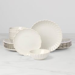 Lenox Everyday Flatware French Perle Scallop White 18-Piece Dinnerware Set